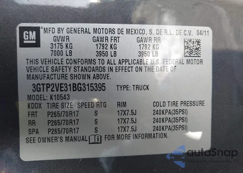 2011 GMC Sierra 1500 Sle из США, поврежденный, VIN 3GTP2VE31BG315395